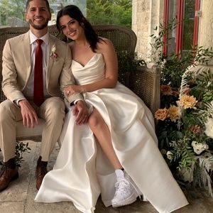 Strapless Size 10 wedding dress with high slit